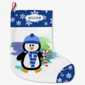 可愛いブルーペンギンキャンディーケーン ラージクリスマスストッキング (正面)