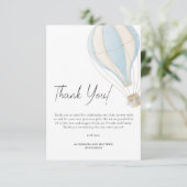 可愛いブルーホットエアバルーンボーイ赤ちゃんシャワー サンキューカード (スタンド正面)