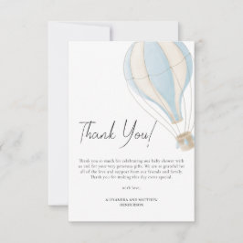 可愛いブルーホットエアバルーンボーイ赤ちゃんシャワー サンキューカード