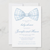 可愛いブルーボウタイリボン男の赤ちゃんシャワー 招待状 (正面)