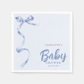 可愛いブルーボウリボン男の子ベイビーシャワー スタンダードカクテルナプキン (正面)