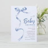 可愛いブルーボウリボン男の子ベイビーシャワー 招待状 (スタンド正面)