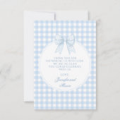 可愛いブルーボウ赤ちゃんシャワー写真サンキューカード サンキューカード (裏面)