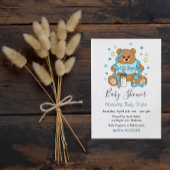 可愛いブルーボーイのテディベア赤ちゃんシャワー 招待状