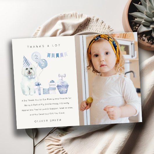 可愛いブルーボーイズ犬Any Age誕生日写真パーティー サンキューカード