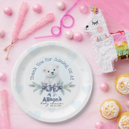 可愛いブルーボーイベアかわいいハート冬の赤ちゃんシャワー ペーパープレート (パーティー)