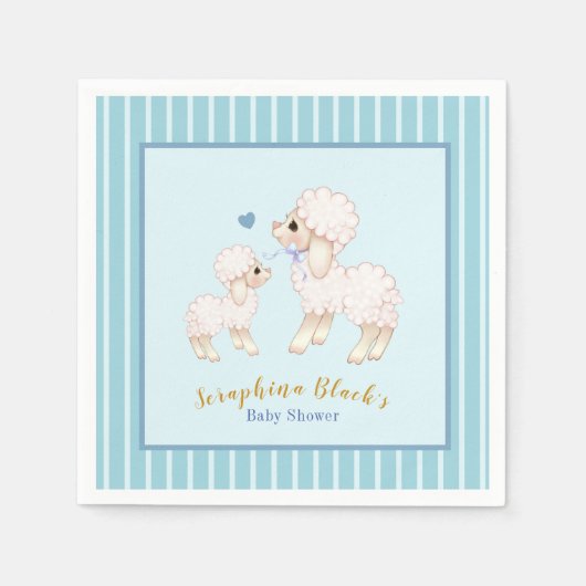 可愛いブルーボーイラムベビーシャワーナプキン スタンダードカクテルナプキン (正面)