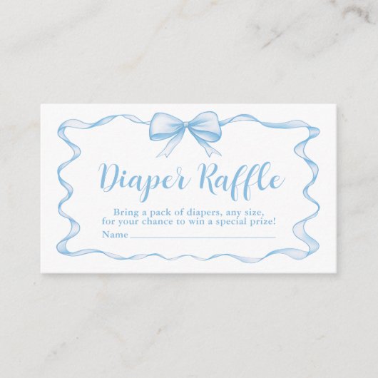 可愛いブルーボーイリボン赤ちゃんシャワーおむつラッフル エンクロージャーカード (正面)