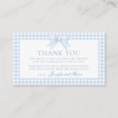 可愛いブルーボーギンガム男の赤ちゃんシャワー感謝していユーザー エンクロージャーカード (正面)