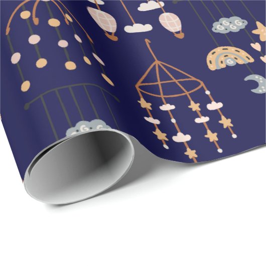 可愛いブルーボーホトイパターンイラストレーションボーイズ ラッピングペーパー (ロールコーナー)