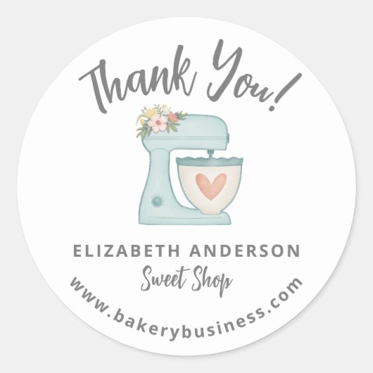可愛いブルーミキサーベーカリーBusiness Thank you Sticker ラウンドシール (正面)