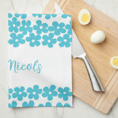 可愛いブルーミニマルデイジーパターンフローラ名 キッチンタオル (四つ折り)