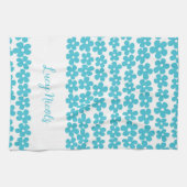可愛いブルーミニマルデイジーパターンフローラ名 キッチンタオル (横)