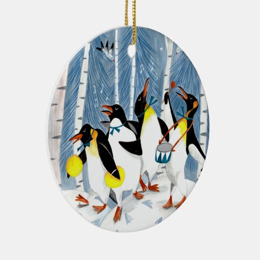 可愛いブルーミュージックペンギン子供たちクリスマス セラミックオーナメント (右)
