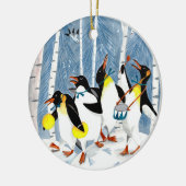 可愛いブルーミュージックペンギン子供たちクリスマス セラミックオーナメント (左)