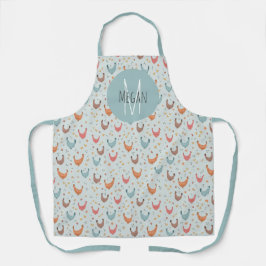 可愛いブルーモノグラムチキンファームキッチンパターン エプロン