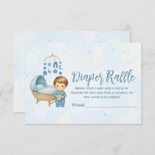 可愛いブルーモバイルクリブベビーコットおむつラッフル エンクロージャーカード (正面/裏面)