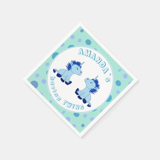 可愛いブルーユニコーンツインボーイズ赤ちゃんシャワー スタンダードカクテルナプキン (角)