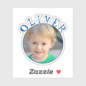 可愛いブルーラウンドフレーム名とフォトキッズステッカー シール (シート)