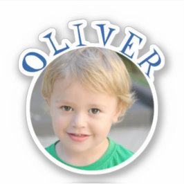 可愛いブルーラウンドフレーム名とフォトキッズステッカー シール