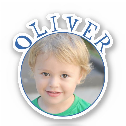 可愛いブルーラウンドフレーム名とフォトキッズステッカー シール (正面)