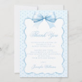 可愛いブルーリボン水玉模様男の赤ちゃんシャワー サンキューカード (正面)