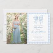 可愛いブルーリボン男の赤ちゃんシャワー写真 招待状 (正面)