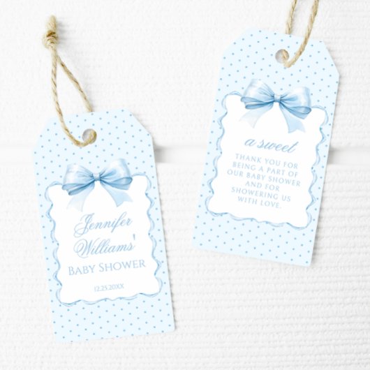 可愛いブルーリボン男の赤ちゃんシャワ感謝していーユー ギフトタグ