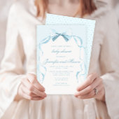 可愛いブルーリボンboho男の赤ちゃんシャワー 招待状