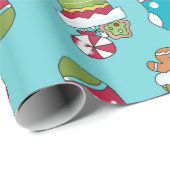 可愛いブルーレッドグリーンクリスマスストッキング柄 ラッピングペーパー (ロールコーナー)