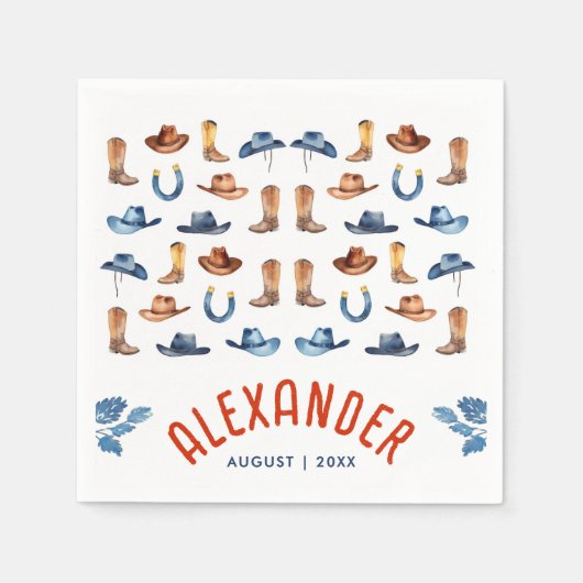 可愛いブルーレッドRodeo馬カウボーイウォーター色名 スタンダードカクテルナプキン (正面)