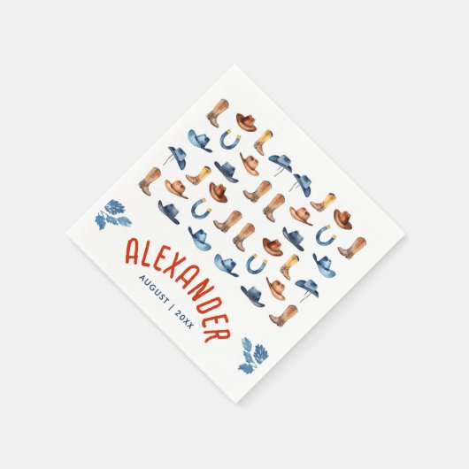 可愛いブルーレッドRodeo馬カウボーイウォーター色名 スタンダードカクテルナプキン (角)