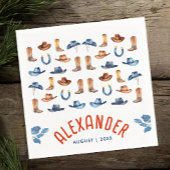 可愛いブルーレッドRodeo馬カウボーイウォーター色名 スタンダードカクテルナプキン