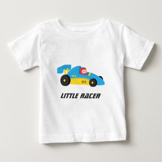 可愛いブルーレースカーのためのリトルレーサー ベビーTシャツ (正面)