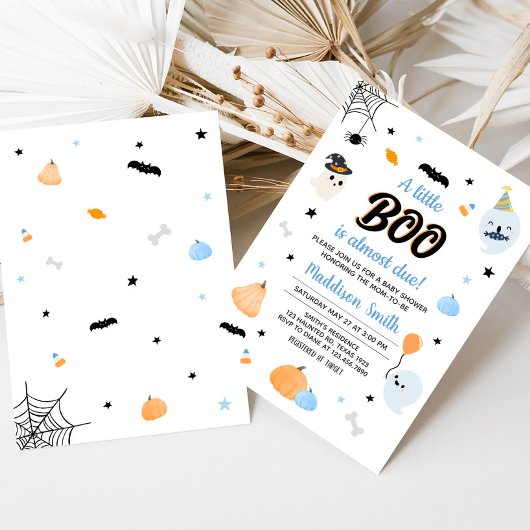 可愛いブルー小さなブー赤ちゃんシャワー 招待状