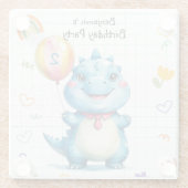 可愛いブルー恐竜バルーンボーイ誕生日パーティー ガラスコースター (裏面)