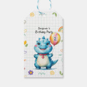 可愛いブルー恐竜バルーンボーイ誕生日パーティー ギフトタグ (正面)