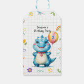 可愛いブルー恐竜バルーンボーイ誕生日パーティー ギフトタグ (裏面)