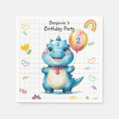 可愛いブルー恐竜バルーンボーイ誕生日パーティー スタンダードカクテルナプキン (正面)