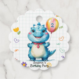 可愛いブルー恐竜バルーンボーイ誕生日パーティー フェイバータグ