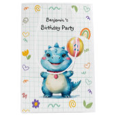 可愛いブルー恐竜バルーンボーイ誕生日パーティー ミディアムペーパーバッグ (正面)