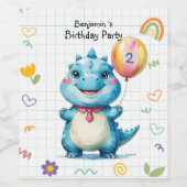 可愛いブルー恐竜バルーンボーイ誕生日パーティー ワインラベル (シングルラベル)