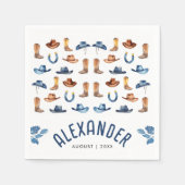 可愛いブルー最初のロデオ馬に乗る水の色名 スタンダードカクテルナプキン (正面)