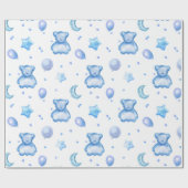 可愛いブルー水彩風船男の赤ちゃんベアパターン ラッピングペーパー (フラット)