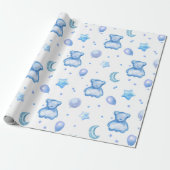 可愛いブルー水彩風船男の赤ちゃんベアパターン ラッピングペーパー (アンロールド)
