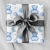 可愛いブルー水彩風船男の赤ちゃんベアパターン ラッピングペーパー