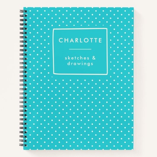 可愛いブルー水玉模様パーソナライズされたキッズスケッチブック ノートブック (正面)