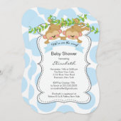 可愛いブルー水玉模様モンキーボーイズベビーシャワー 招待状 (正面/裏面)