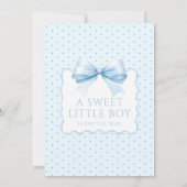 可愛いブルー水玉模様リボン男の赤ちゃんシャワー 招待状 (裏面)