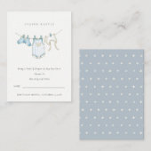 可愛いブルー物干しおむつラッフルベビーシャワー エンクロージャーカード (正面/裏面)